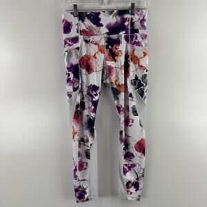 Athleta Floral Mudra Pink Multi Tight Yoga Leggings with Side Pockets Size M